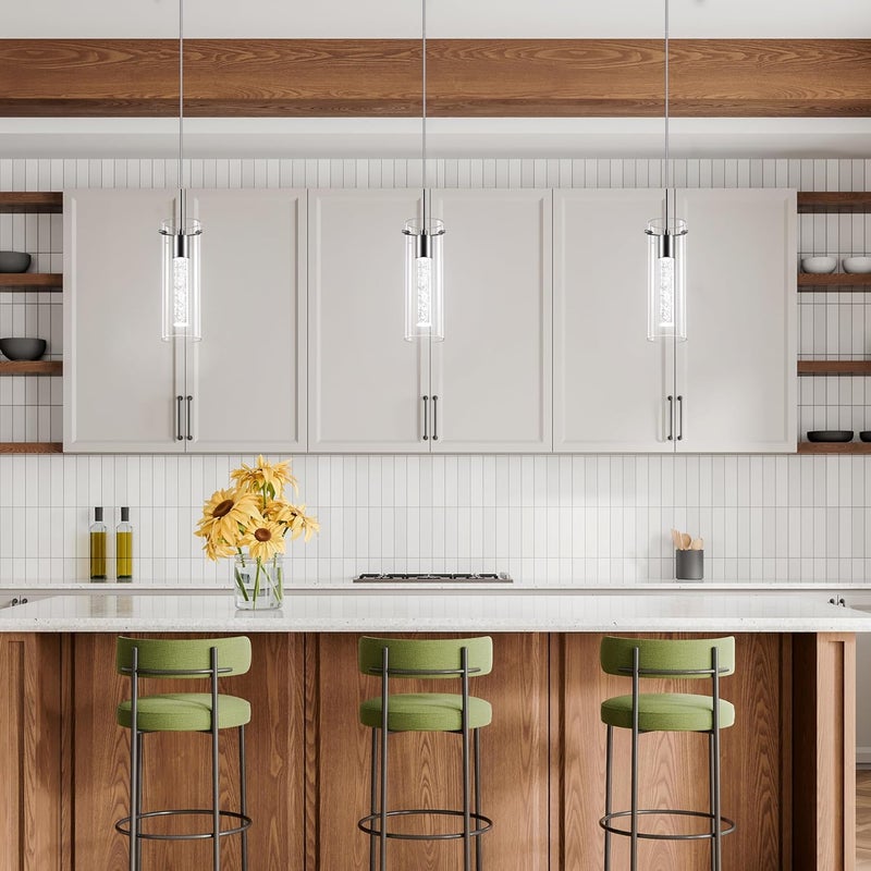 Esfos Pendant Ceiling Light Fixture, LED Kitchen Lighting Crystal Pendant Lights Kitchen Island, 1-Light Integrated Kitchen Hanging Light Fixture Modern Island Light with Bubble Glass Three Pack - Image 4
